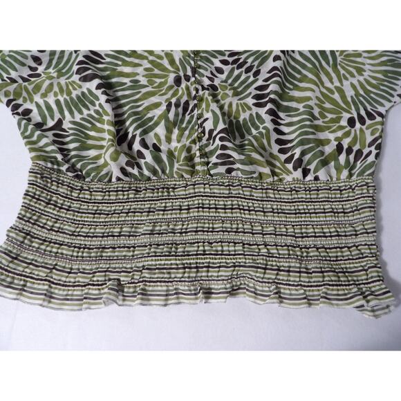 Ashley Stewart 18W Top Blouse Semi Sheer Abstract Smocked Green White Artsy Boho - Picture 10 of 11